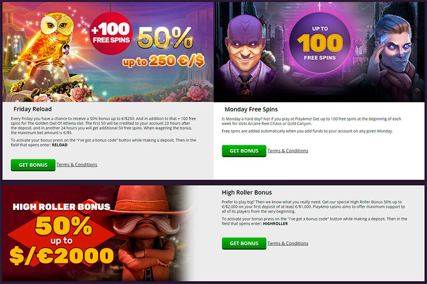 Bonuses and Free Spins at Playamo.com