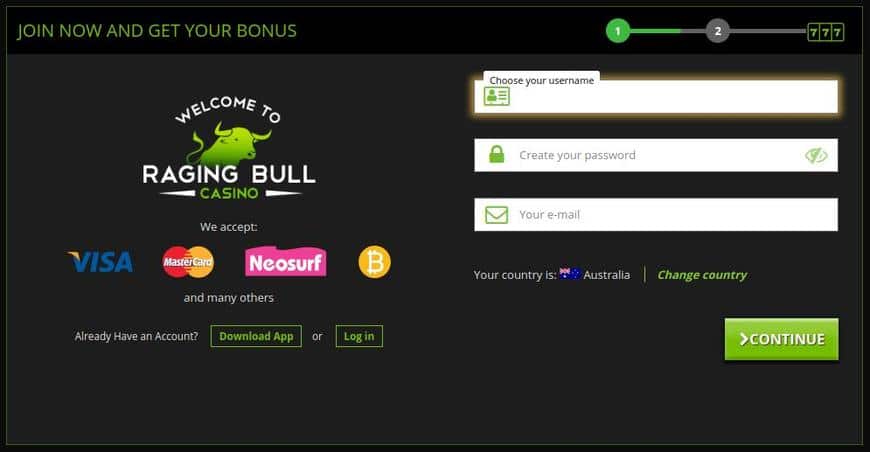 Creating an Account at Raging Bull Casino