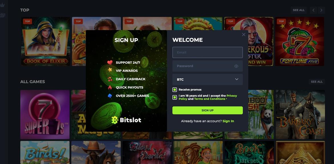 Bitslot Casino Registration