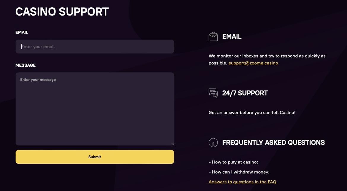 Zoome Casino Support
